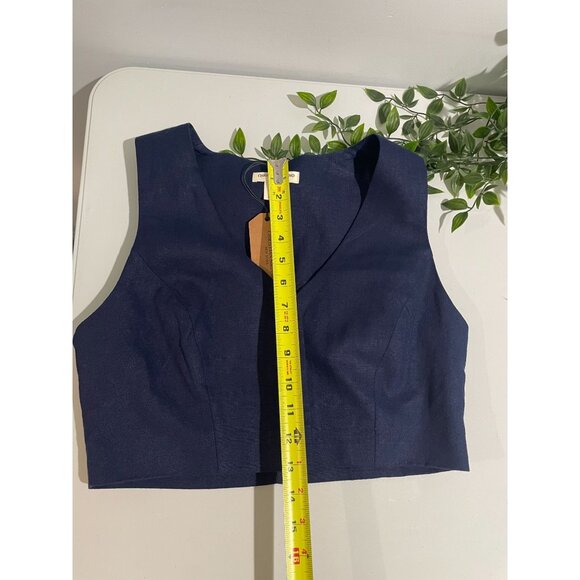 Christian Siriano Linen Blend Cropped Vest Top Navy Blue size10 NWT - Picture 10 of 10